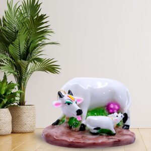 Cow & Calf Showpiece for Home Decor (White) Marble – 3 Inch - Image 1