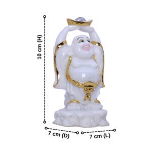 White & Gold Laughing Buddha Statue – 10 cm (H) x 7 cm (L) x 7 cm (D) Feng Shui Figurine for Prosperity & Good Luck - Image 3