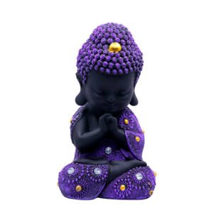 Baby Monk Buddha Showpiece for Home Decor (Purple & Black) Polyresin – 8 Inch - Image 2