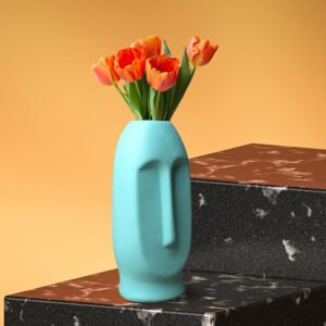 Human Face Flower Vases for Home Decor (Green) Polyresin – 9.5 Inch - Image 1
