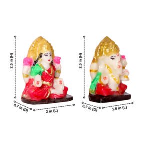 Laxmi-Ganesh Idol Showpiece for Home Decor, Set of 2 (Multicolor) Marble – 2.5 Inch - Image 3