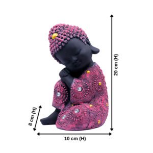 Baby Monk Buddha Showpiece for Home Decor (Pink & Black) Polyresin – 7 Inch - Image 3