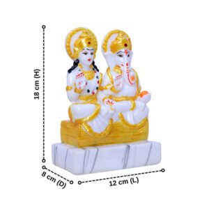 Laxmi-Ganesh Idol Showpiece for Home Decor (White) Marble – 7 Inch - Image 3