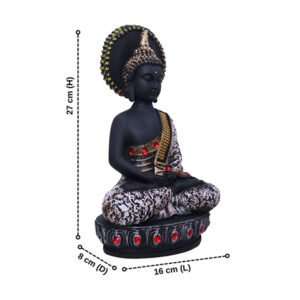Lord Buddha Idol Showpiece for Home Decor (Black & White) Polyresin – 10.5 Inch - Image 3