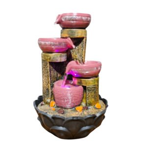 4 Diyas Water Fountain Showpiece for Home Decor (Multicolor) Polyresin – 15 Inch - Image 2