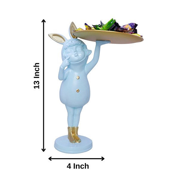 13-Inch Decorative White Bunny Tray Stand - Modern Candy & Snack Holder