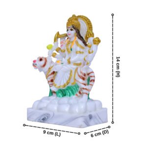 Goddess Maa Durga Idol Showpiece (White) Marble - 6 Inch - Image 3