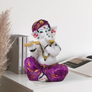 Musician Flute Ganesha Idol Showpiece (Purple) Marble - 4 Inch - Image 1