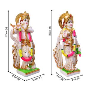 Jugal Jodi Radha & Krishna Idol Showpiece for Home Decor (Golden Foil Work) Marble - 15 Inch - Image 3