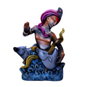 Antique Krishna with Cow Idol Showpiece for Home Decor (Polyresin) - 14.5 Inch