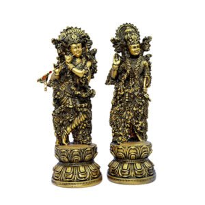 Antique Radha-Krishna for Home Decor (Golden) Polyresin – 9 Inch - Image 2