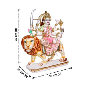 Goddess Maa Durga Idol Showpiece for Home Decor (Pink) Marble – 15 Inch - Image 3