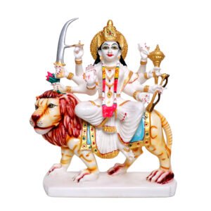 Goddess Maa Durga Idol Showpiece for Home Decor (White) Marble – 15 Inch - Image 2