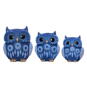 Handcrafted Blue Owl Figurine Set – Decorative Showpiece with Three Different Sizes (Large: 13cm H x 11cm L x 8cm D, Medium: 11cm H x 9cm L x 7cm D, Small: 9.5cm H x 8cm L x 6cm D) - Image 3