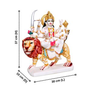 Goddess Maa Durga Idol Showpiece for Home Decor (White) Marble – 15 Inch - Image 3