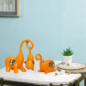 Orange Polyresin Elephant Family – Set of 3 Decor H- 18 cm,11cm, - Image 1