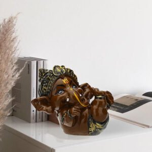 Playing Ganesha Idol Showpiece for Home Decor (Brown) Polyresin - 4 Inch - Image 1