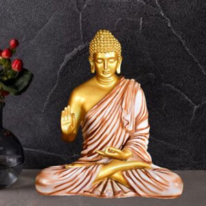 Meditation Big Buddha Showpiece for Home Decor (Brown & Golden) Polyresin - 15 Inch - Image 1