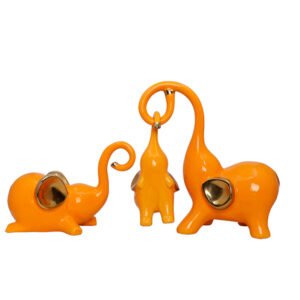 Orange Polyresin Elephant Family – Set of 3 Decor H- 18 cm,11cm, - Image 2