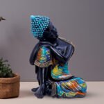 Black Resting Buddha Statue – Elegant Resin Figurine for Zen & Spiritual Decore (L-16cm,B-16cm,H-23cm)