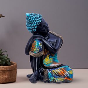 Black Resting Buddha Statue – Elegant Resin Figurine for Zen & Spiritual Decore (L-16cm,B-16cm,H-23cm)