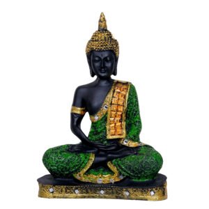 Meditation Buddha Showpiece for Home Decor (Green & Black) Polyresin - 9.5 Inch - Image 4