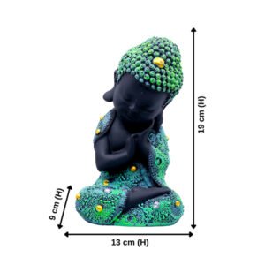 Baby Monk Buddha  Showpiece for Home Decor (Green & Black) Polyresin – 8 Inch - Image 3