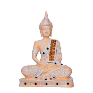 Meditation Buddha Showpiece for Home Decor (Cream & White) Polyresin - 9.5 Inch - Image 2