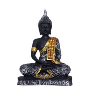 Meditation Buddha Showpiece for Home Decor (Grey & Black) Polyresin - 9.5 Inch - Image 2