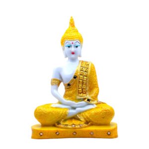 Meditation Buddha Showpiece for Home Decor (Yellow & White) Marble - 9.5 Inch - Image 3
