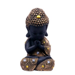 Baby Monk Buddha  Showpiece for Home Decor (Golden & Black) Polyresin – 7 Inch - Image 2