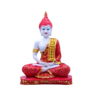 Meditation Buddha Showpiece for Home Decor (Red & White) Polyresin - 9.5 Inch - Image 3