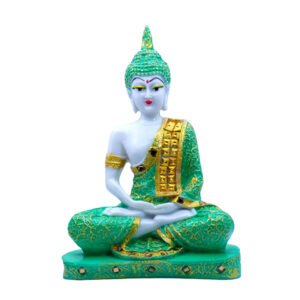 Meditation Buddha Showpiece for Home Decor (Green & White) Marble - 9.5 Inch - Image 3