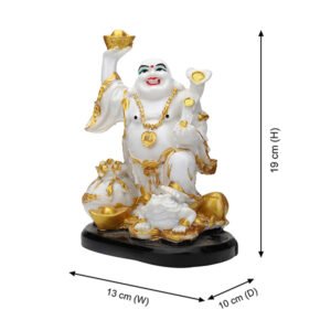 Laughing Buddha Showpiece for Home Decor (White & Gold) Marble - 7.5 Inch - Image 3