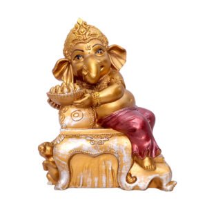 Sofa Ganesha Idol Showpiece for Home Decor (Golden) Polyresin – 7 Inch - Image 2