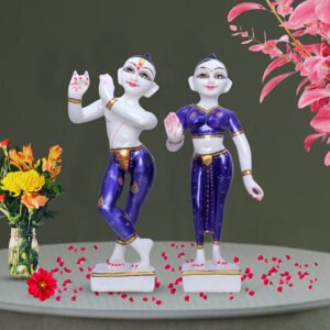 Jugal Jodi Radha & Krishna Idol Showpiece for Home Decor (Blue) Golden Foil Work | Marble - 15 Inch - Image 1