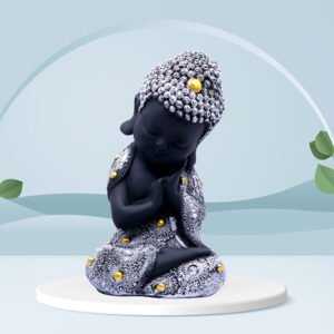 Baby Monk Buddha  Showpiece for Home Decor (Black & White) Polyresin – 8 Inch