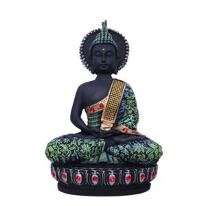 Lord Buddha Idol Showpiece for Home Decor (Green & Black) Polyresin – 12 Inch - Image 2