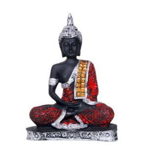 Meditation Buddha Showpiece for Home Decor (Red & Black) Polyresin - 9.5 Inch - Image 3
