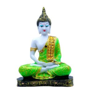 Meditation Buddha Showpiece for Home Decor (Green & White) Marble - 9.5 Inch - Image 2