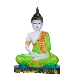 Meditation Buddha Showpiece for Home Decor (Green & White) Marble - 9.5 Inch - Image 3