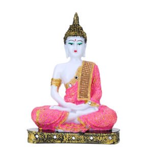 Meditation Buddha Showpiece for Home Decor (Pink & White) Marble - 9.5 Inch - Image 3