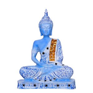 Meditation Buddha Showpiece for Home Decor (Blue & White) Polyresin - 9.5 Inch - Image 3