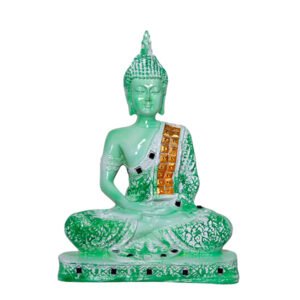 Meditation Buddha Showpiece for Home Decor (Green & White) Polyresin - 9.5 Inch - Image 2