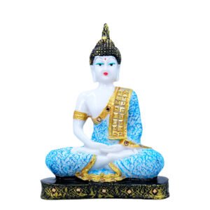 Meditation Buddha Showpiece for Home Decor (Sky Blue & White) Marble - 9.5 Inch - Image 3