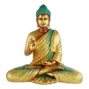 Meditation Big Buddha Showpiece for Home Decor (Golden & Green) Polyresin - 15 Inch - Image 2