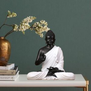 Meditation Big Buddha Showpiece for Home Decor (Black & Black) Polyresin - 15 Inch - Image 1
