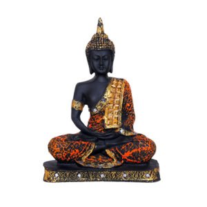 Meditation Buddha Showpiece for Home Decor (Orange & Black) Polyresin - 9.5 Inch - Image 2