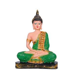 Meditation Buddha Showpiece for Home Decor (Green & Cream) Polyresin - 9.5 Inch - Image 2