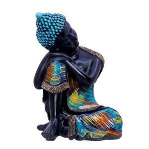 Black Resting Buddha Statue – Elegant Resin Figurine for Zen & Spiritual Decore (L-16cm,B-16cm,H-23cm)